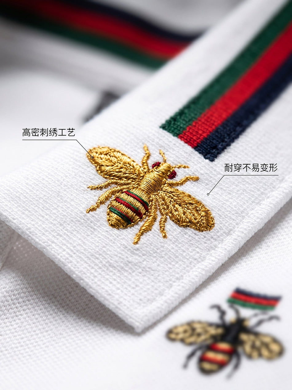 Men's Bee Embroidered Cotton Polo Shirt Short Sleeve Top