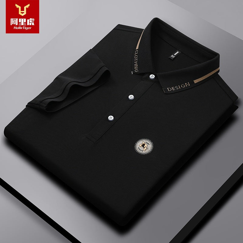 Men's Embroidered Business Polo Shirt Lightweight Short Sleeve in Black