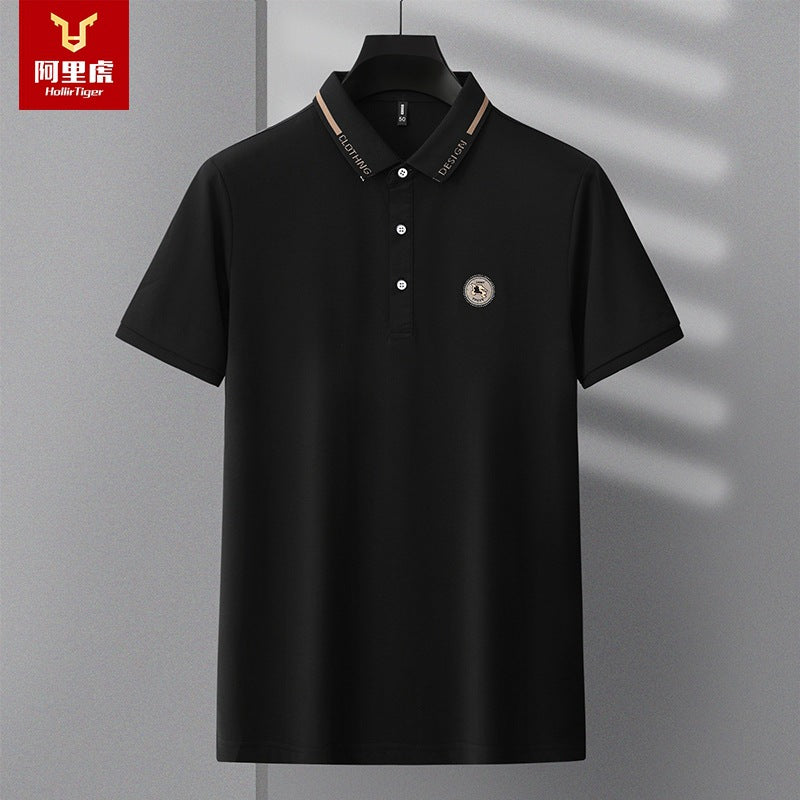 Men's Embroidered Business Polo Shirt Lightweight Short Sleeve