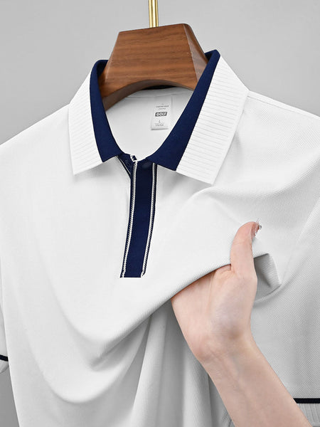 Men's No-Iron Business Polo Shirt Short Sleeve Casual Top in White