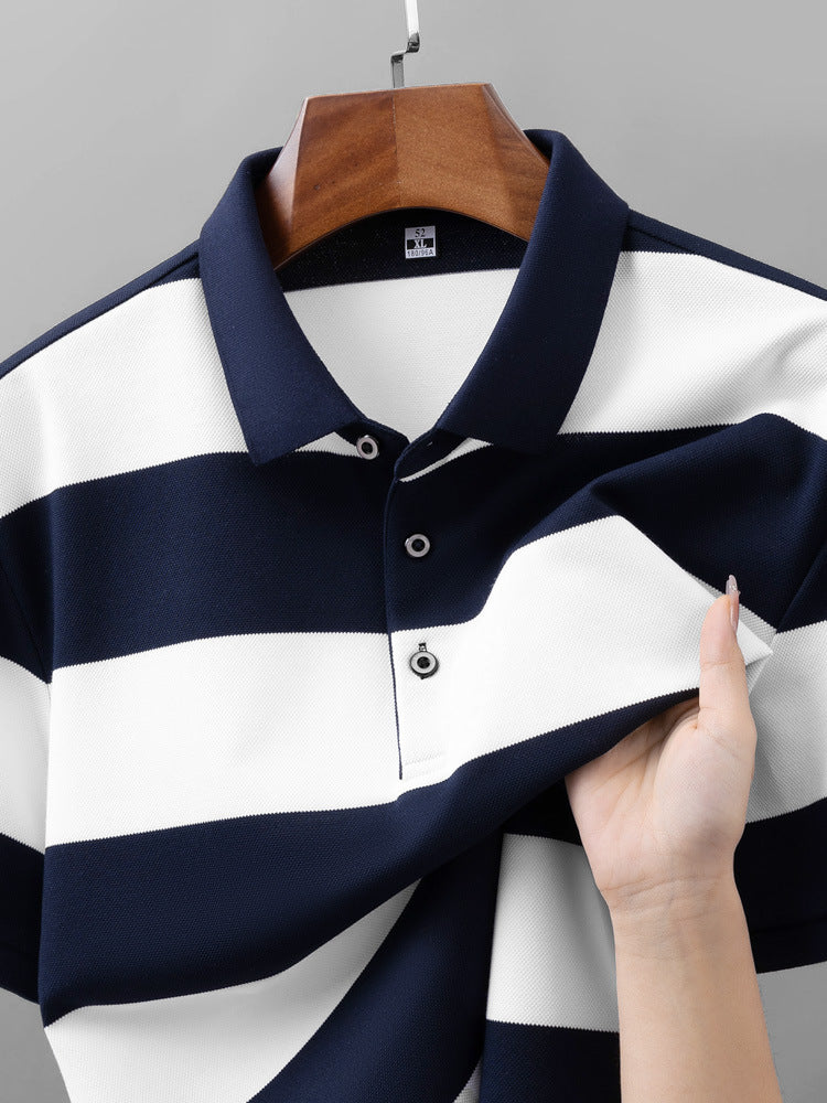 Men's Striped Polo Shirt Breathable Short Sleeve Casual Top