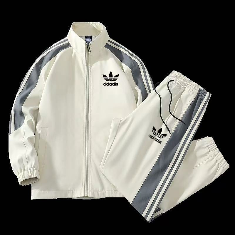 Men's Casual Jacket Set Outdoor Zip-Up Sportswear Ensemble in White