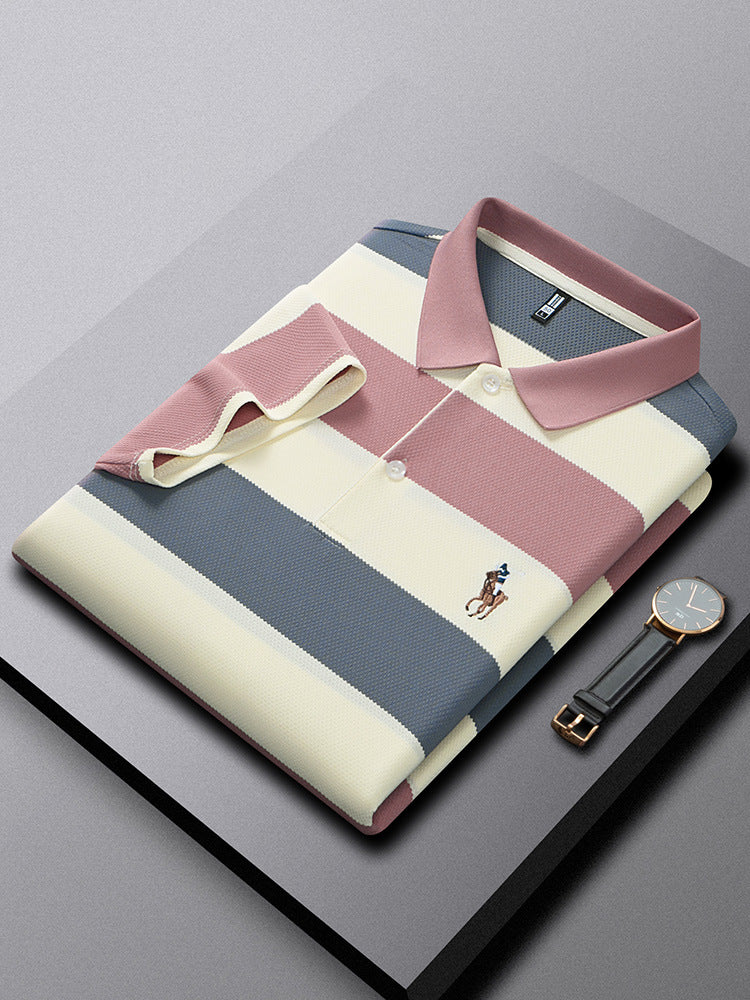 Men's Anti-Wrinkle Striped Polo Shirt Short Sleeve Top