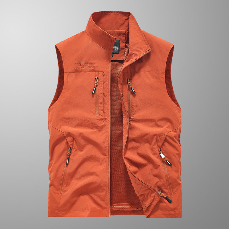 Multi-Pocket Outdoor Utility Vest with Stand Collar