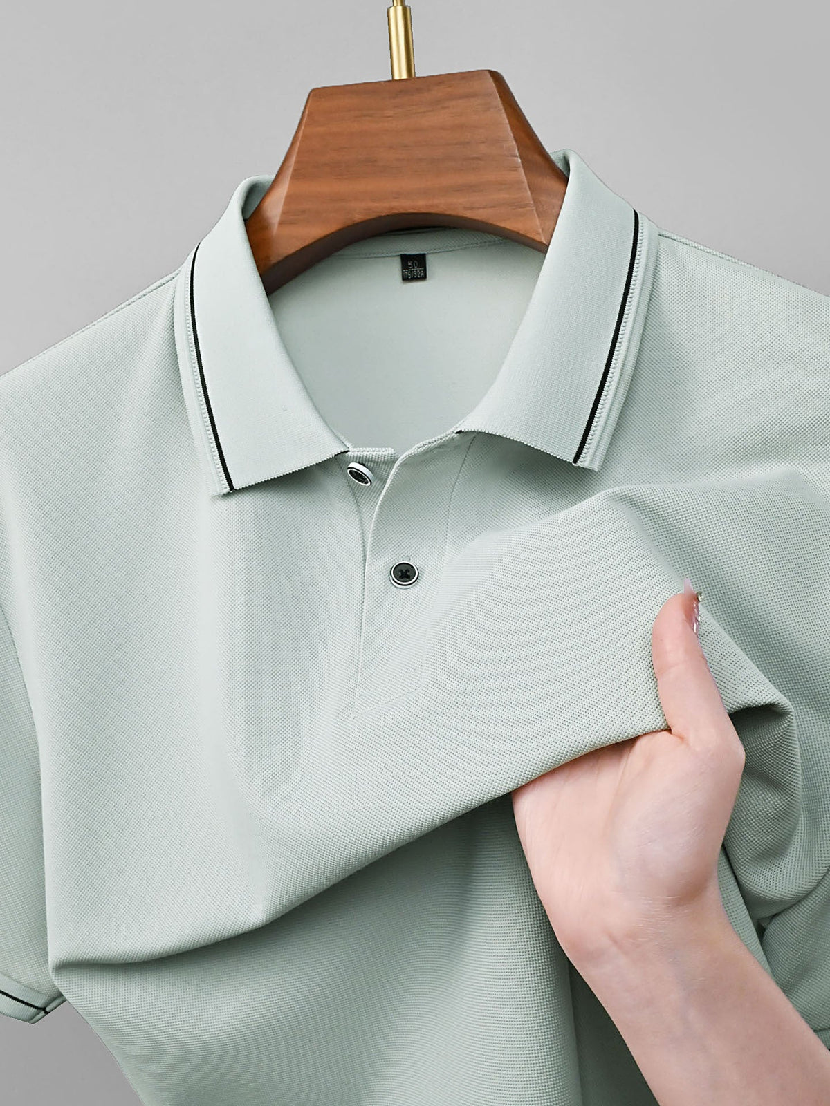 Men's Pique Mesh Polo Shirt Breathable Business Casual Top in Green