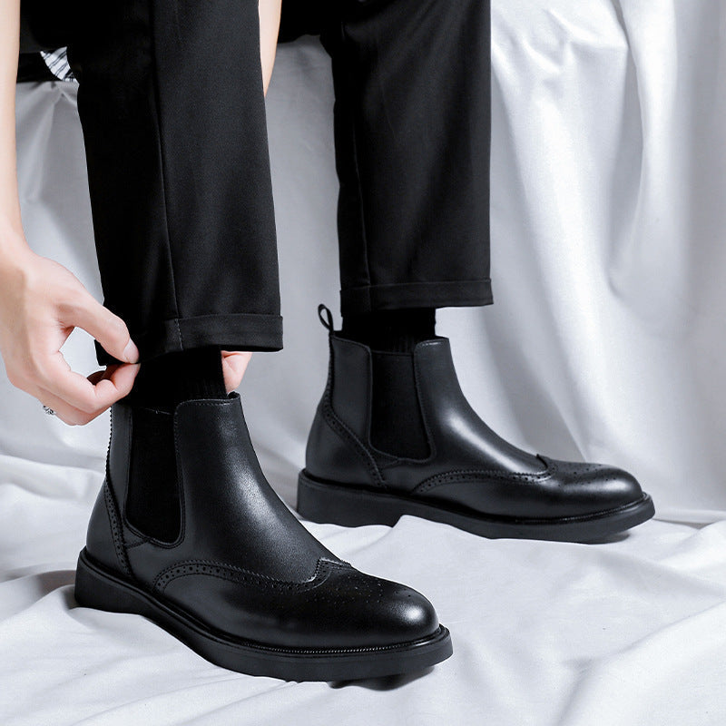 Men's Chelsea Brogue Ankle Boots British Style Leather Look