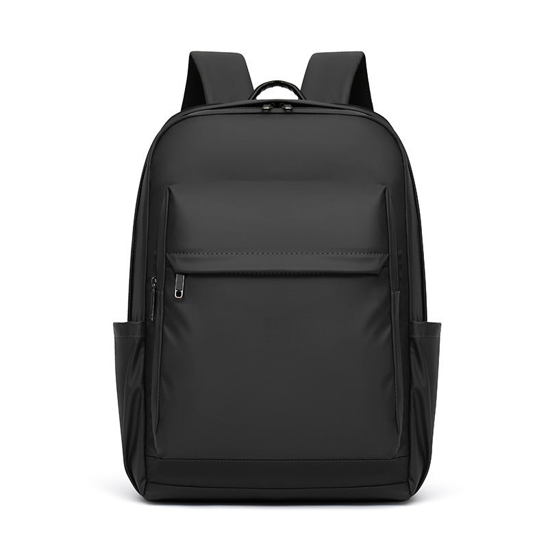 Large-Capacity Water-Repellent Casual Backpack with Logo in Black