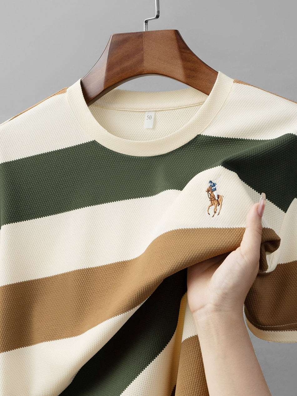 Men's Striped Cotton T-Shirt Breathable Quick-Dry Crew Neck