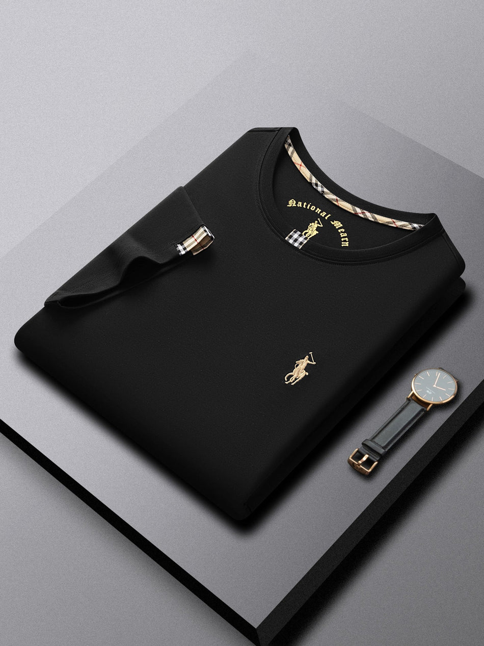 Men's Embroidered Cotton Crew Neck T-Shirt Casual Solid Top