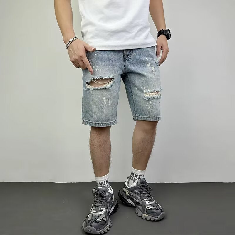 Retro Washed Denim Shorts Loose Wide-Leg Casual Fit