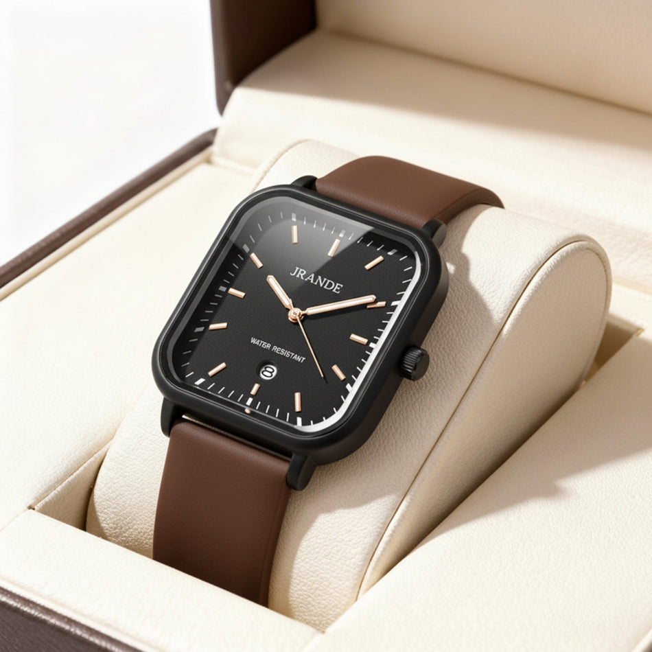 JRANDE Women's Quartz Watch with Calendar Silicone Strap in Brown