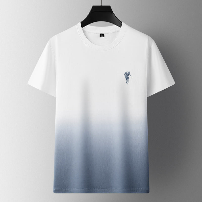 Men's Embroidered Cotton Crew Neck T-Shirt Casual Summer Top