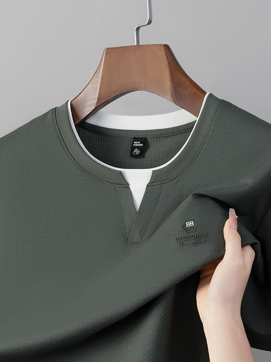 Men's Waffle Knit Contrast Crew Neck T-Shirt Casual Top