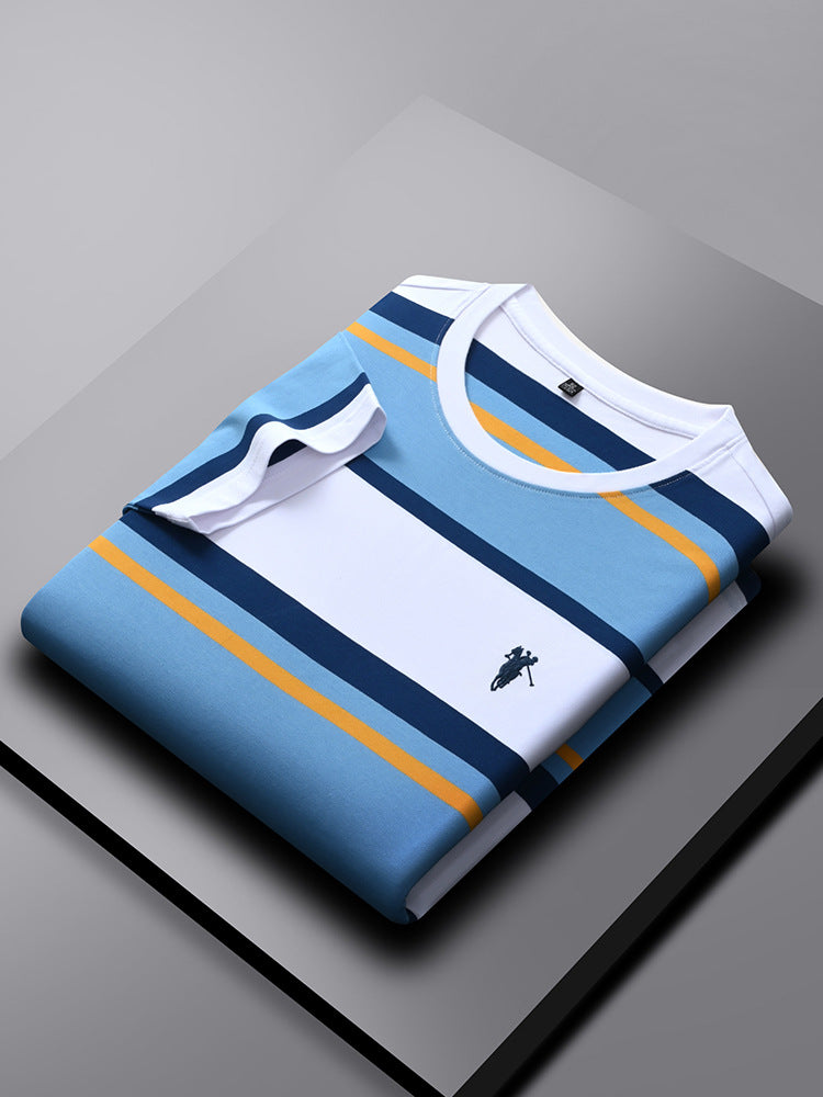 Men's Pure Cotton Striped Crew Neck T-Shirt Casual Summer Top
