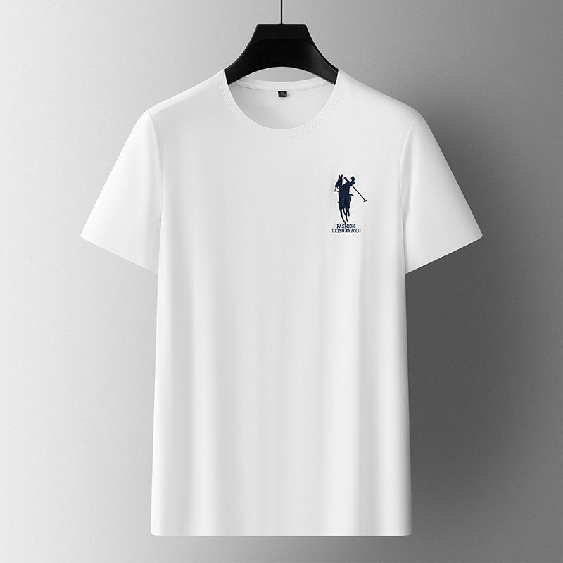Men's Embroidered Pure Cotton Crew Neck T-Shirt Casual Top