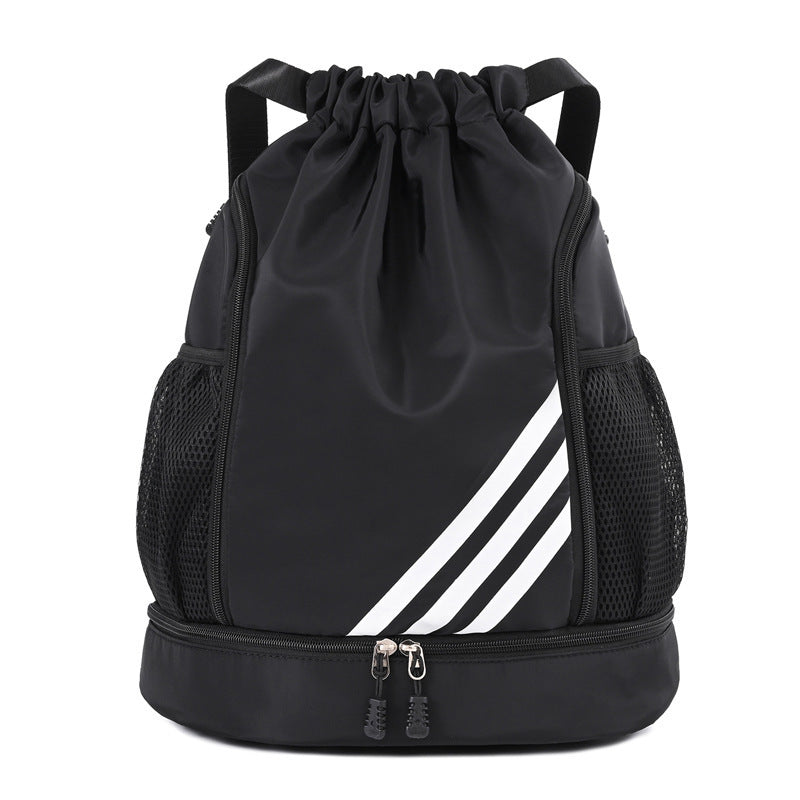 Basketball Drawstring Backpack Wet Dry Separation Sports Bag in Black