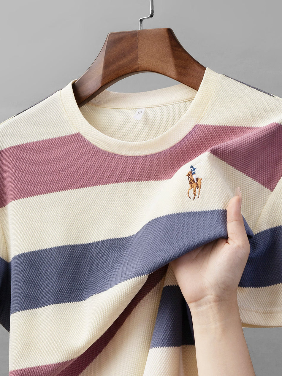 Men's Color-Block Striped Cotton T-Shirt Casual Summer Top