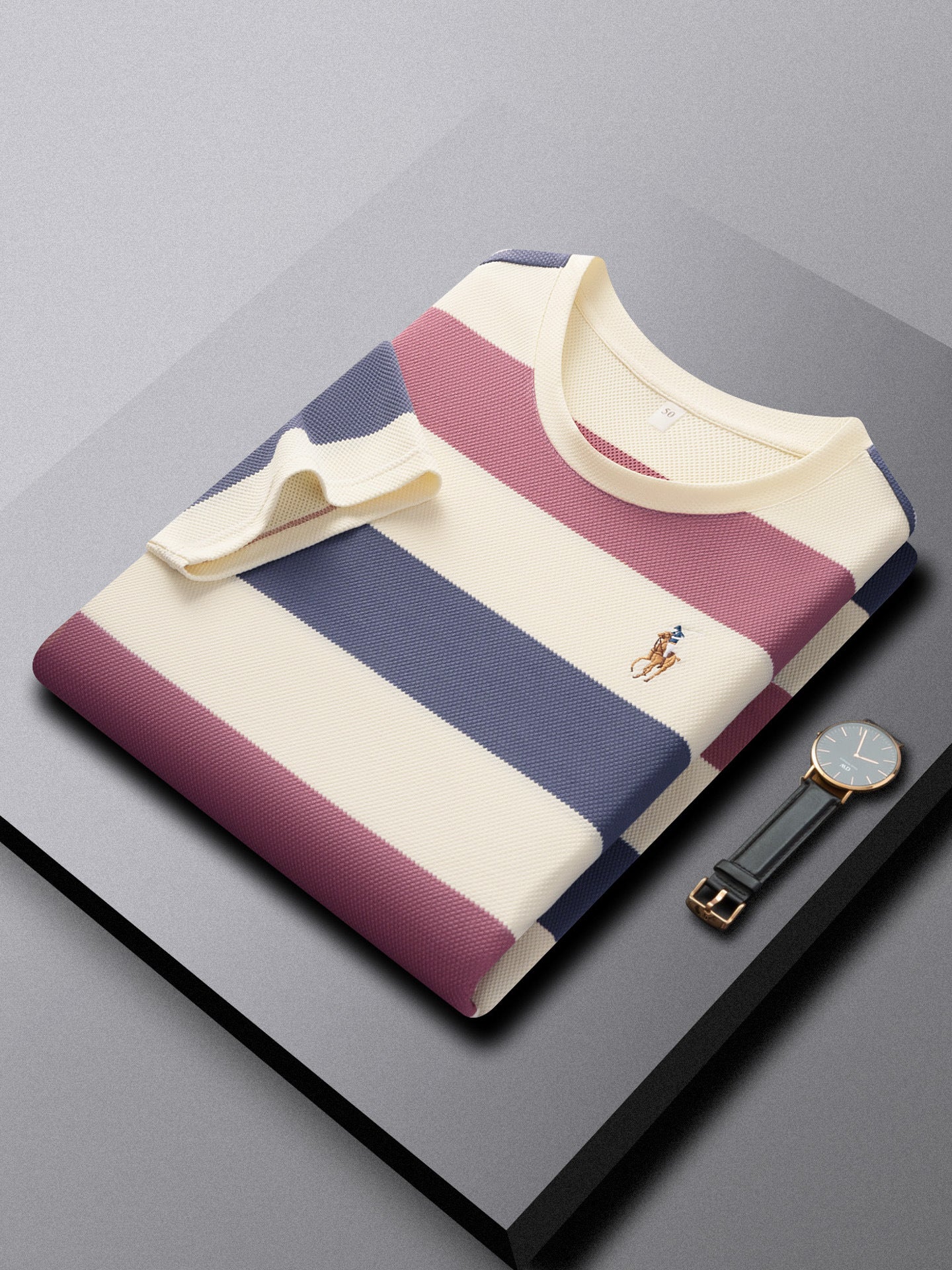 Men's Color-Block Striped Cotton T-Shirt Casual Summer Top in Red