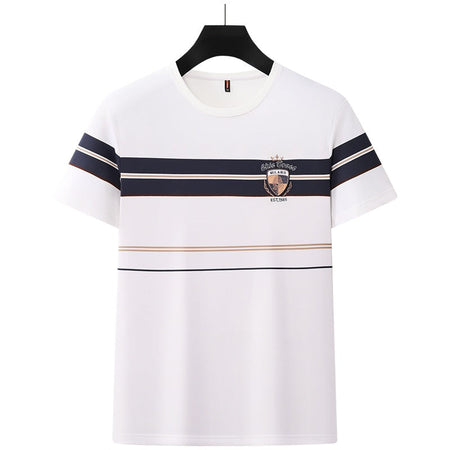 Men's Embroidered Striped Crew Neck T-Shirt Casual Summer Top in Black
