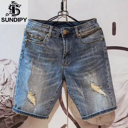 Men's Washed Denim Workwear Shorts Loose Straight Fit in Blue