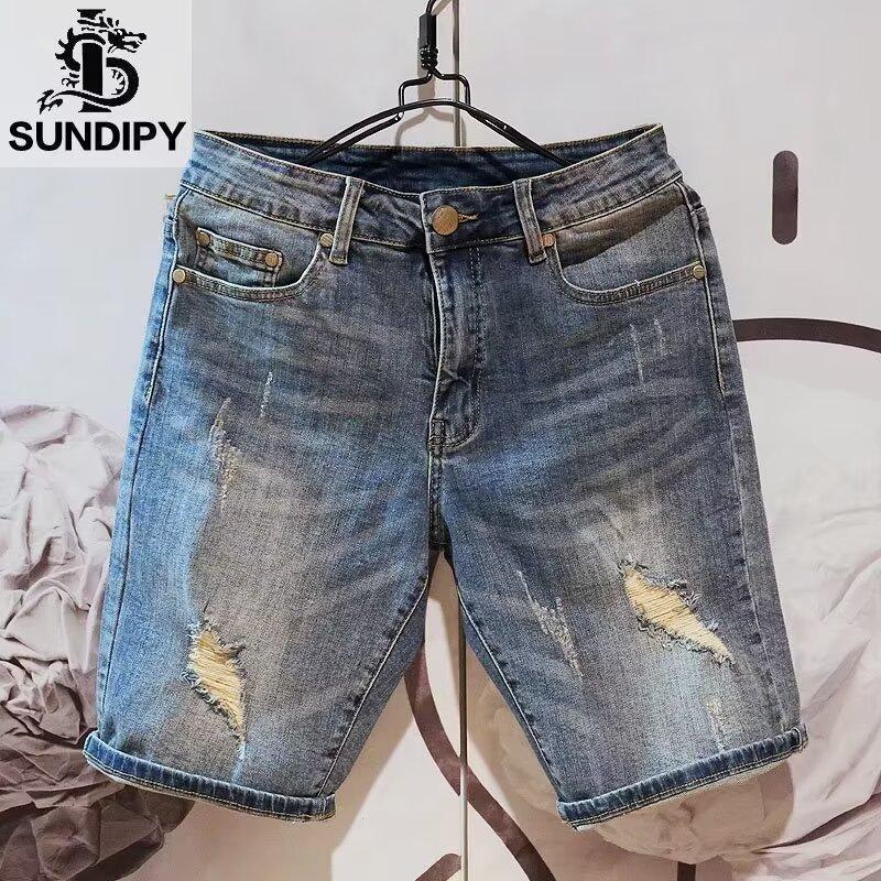 Men's Washed Denim Workwear Shorts Loose Straight Fit in Blue