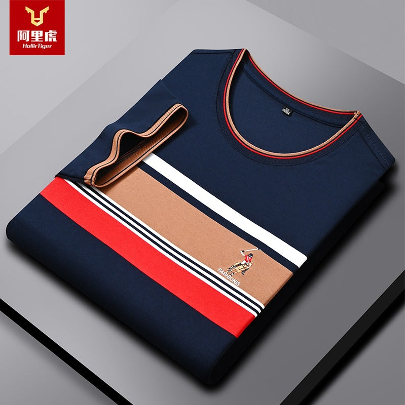 Men's Striped Cotton Crew Neck T-Shirt Business Casual Top