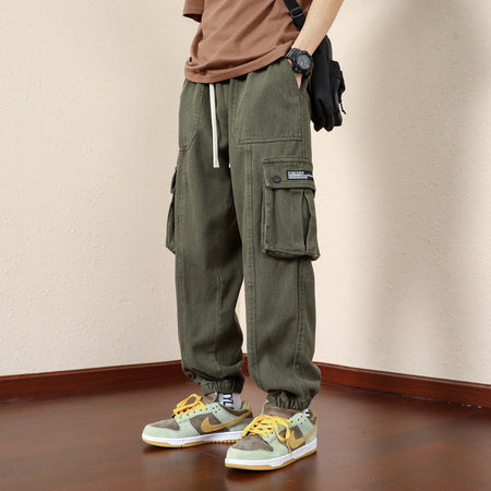 Plus Size Men's Cargo Pants Loose Straight Casual Fit in Green