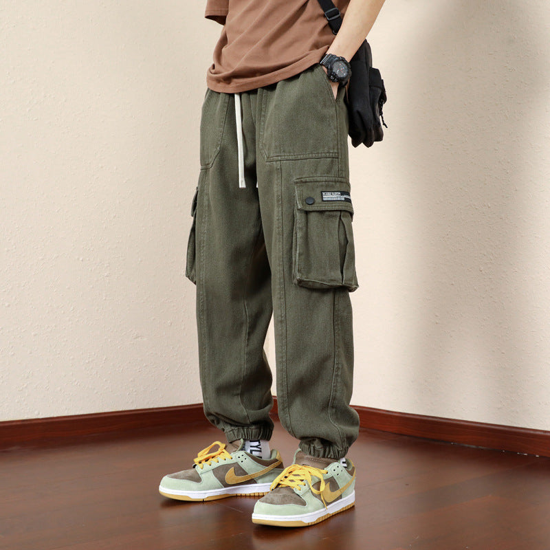 Plus Size Men's Cargo Pants Loose Straight Casual Fit in Green