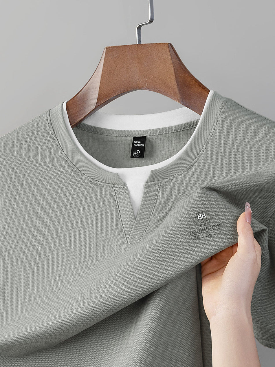 Men's Dual-Collar Crew Neck T-Shirt Breathable Casual Summer Top
