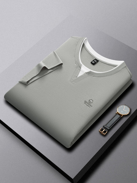 Men's Dual-Collar Crew Neck T-Shirt Breathable Casual Summer Top in Green