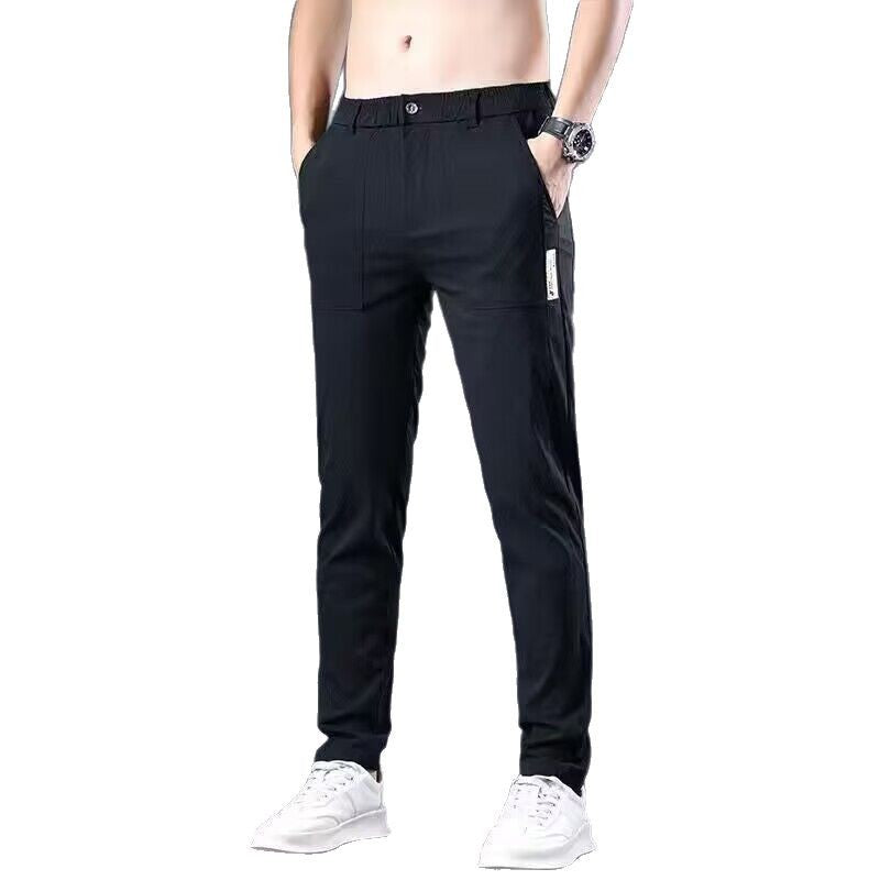 Men's Ice Silk Stretch Casual Pants Lightweight Straight Fit in Black Dln
