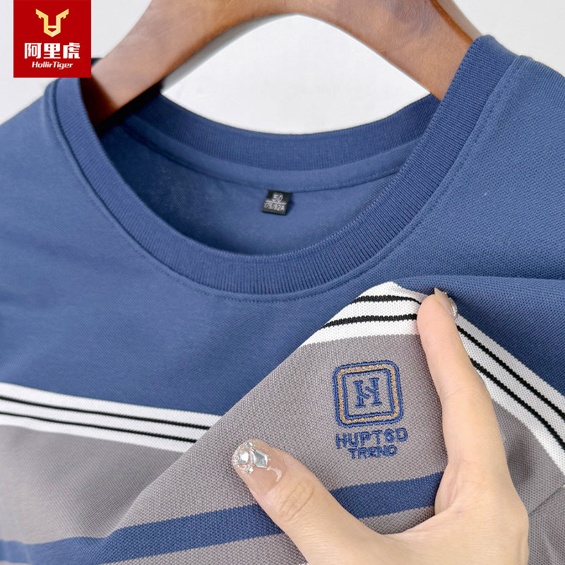 Men's Striped Crew Neck T-Shirt Moisture-Wicking Casual Top