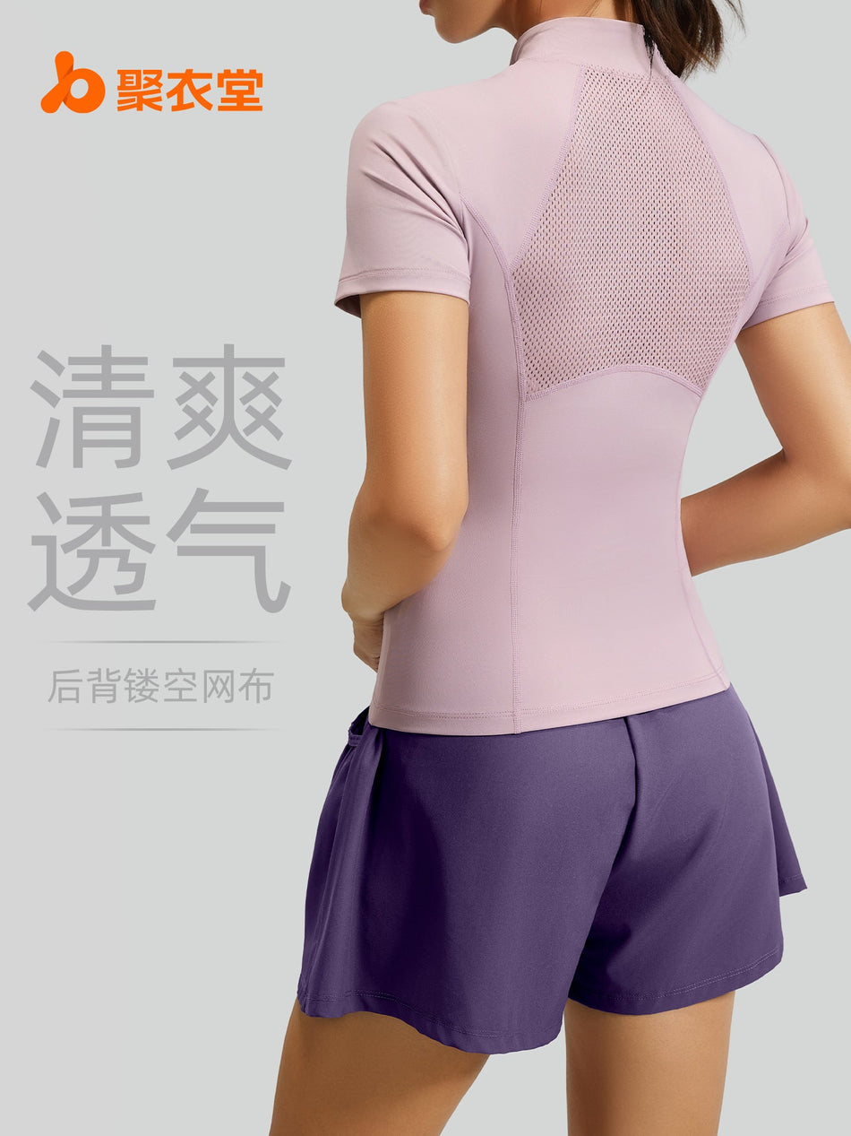 Juyitang Summer Half-Zip Mesh Yoga and Fitness Suit
