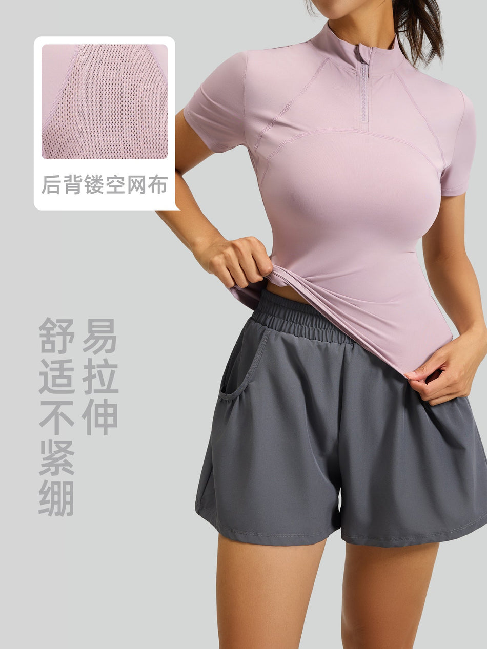 Juyitang Summer Half-Zip Mesh Yoga and Fitness Suit