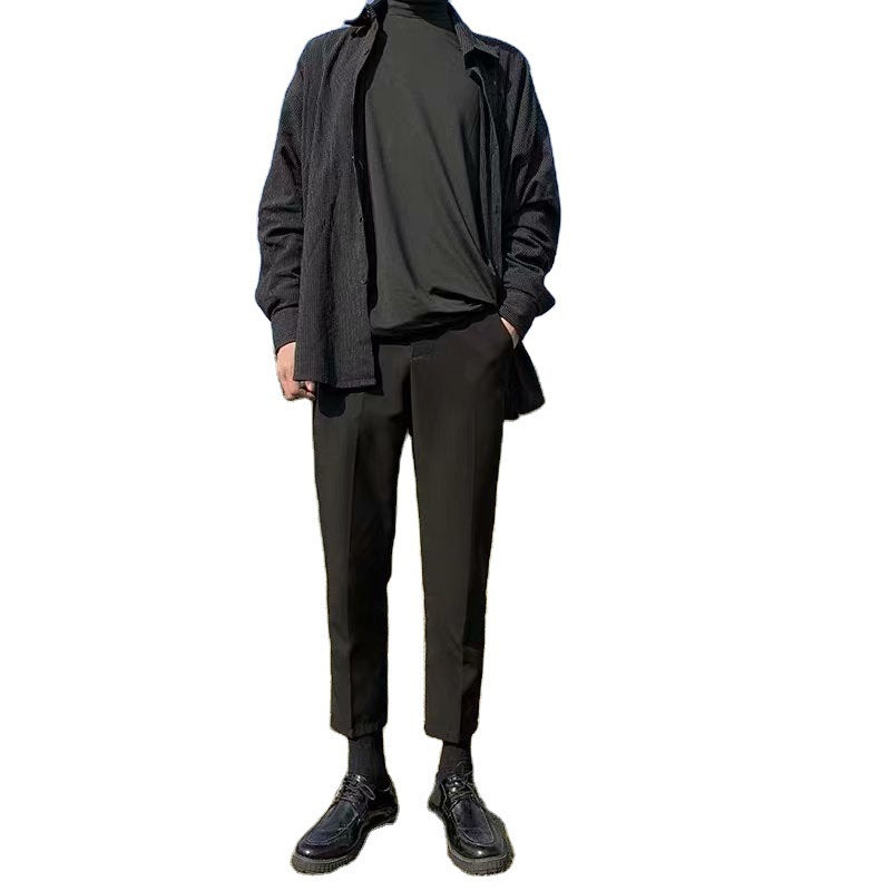 Men's Slim Fit Cropped Straight Dress Pants Korean Style in Khaki
