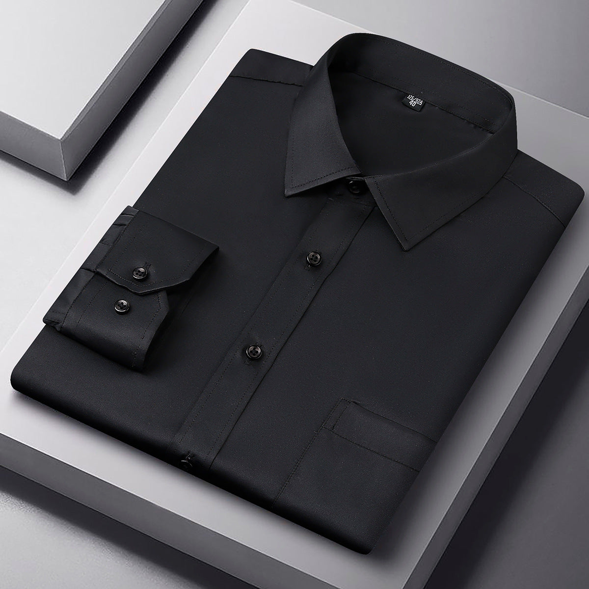 Men's Anti-Wrinkle Slim Fit Long Sleeve Business Shirt in Black