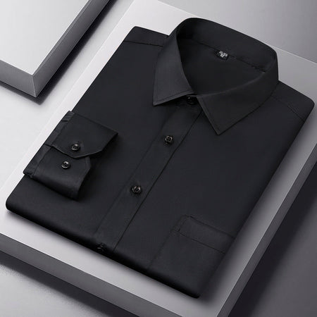 Men's Anti-Wrinkle Slim Fit Long Sleeve Business Shirt in Black