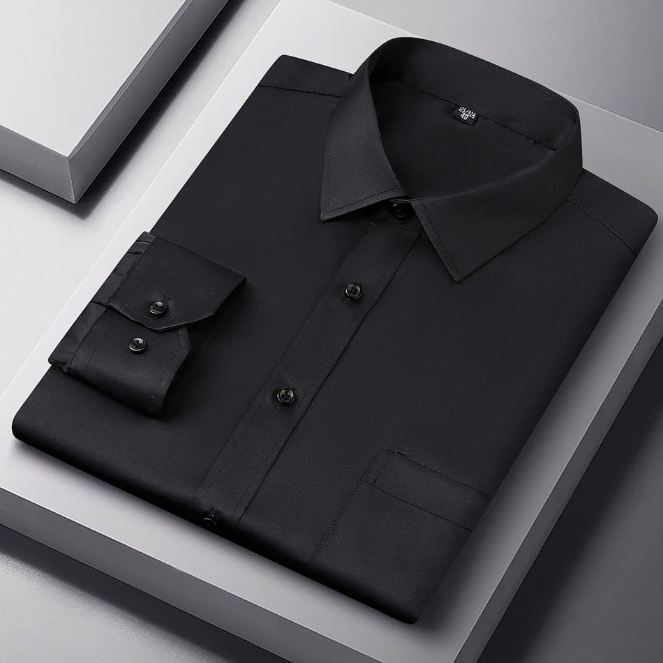 Men's Anti-Wrinkle Slim Fit Long Sleeve Business Shirt in Black