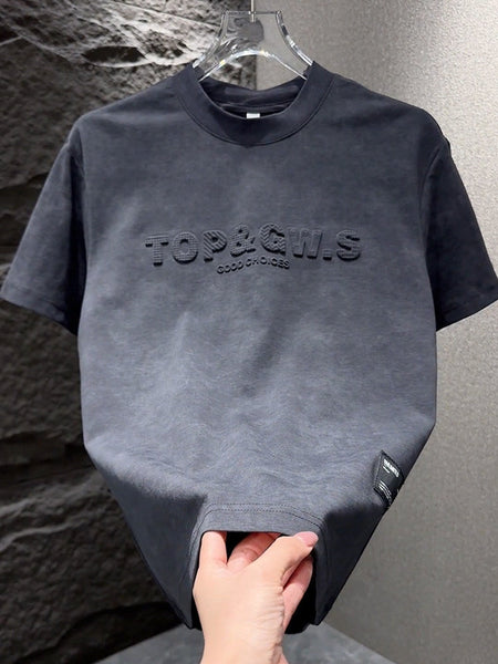 Men's Embossed Loose Fit Short Sleeve Summer T-Shirt in Dark Gray