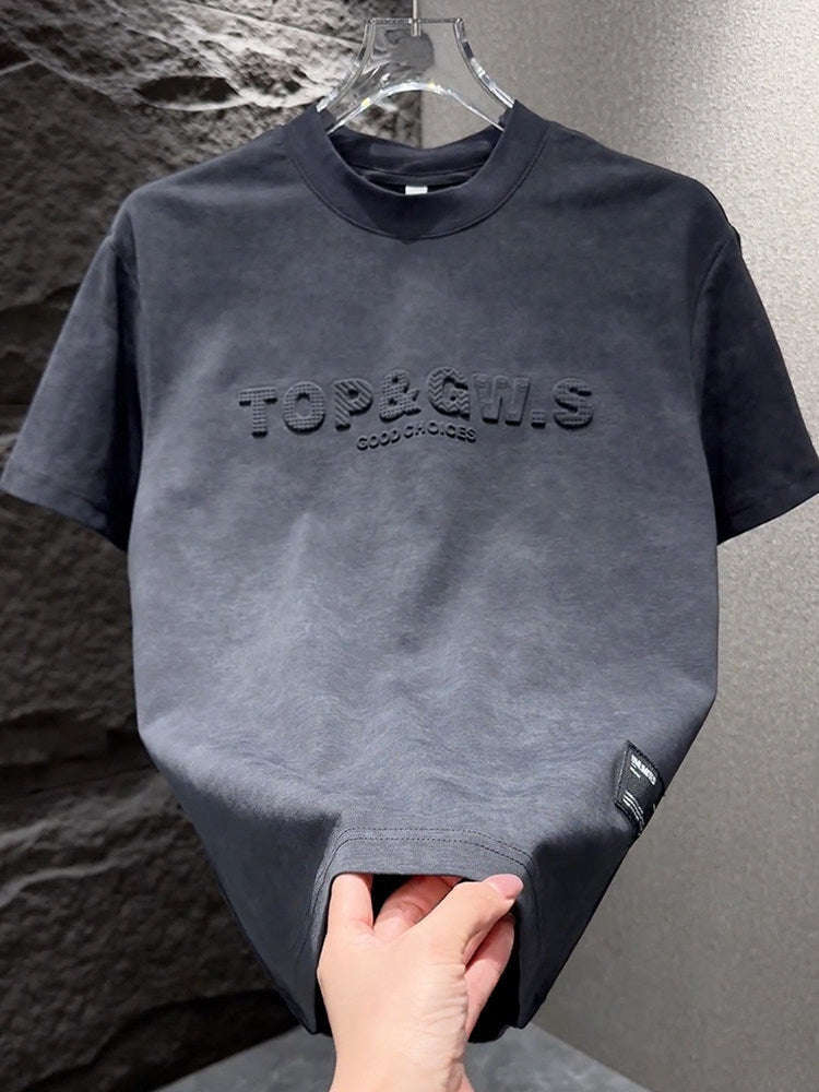 Men's Embossed Loose Fit Short Sleeve Summer T-Shirt in Dark Gray