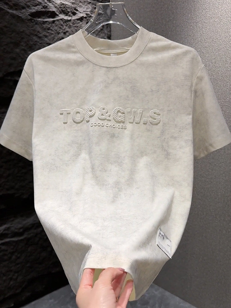 Men's Embossed Loose Fit Short Sleeve Summer T-Shirt