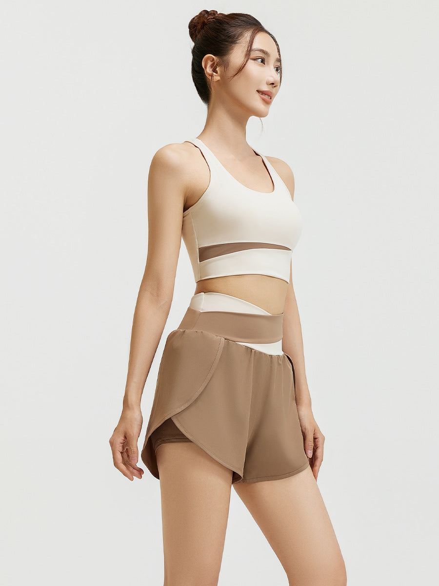Juyitang Color-Matched Naked-Feel Fake Two-Piece Sports Suit