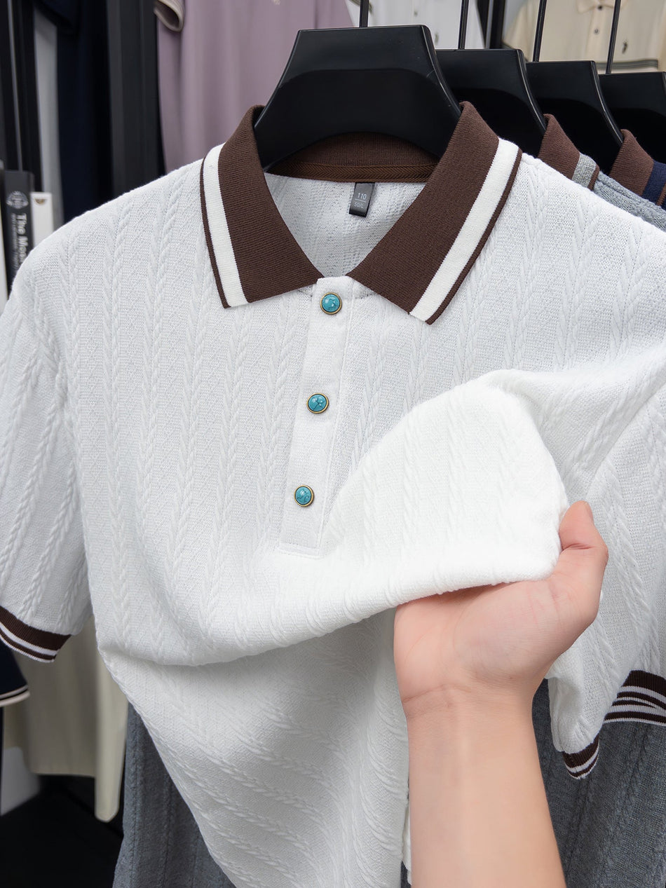 Men's Color-Block Polo Shirt Breathable Casual Short Sleeve