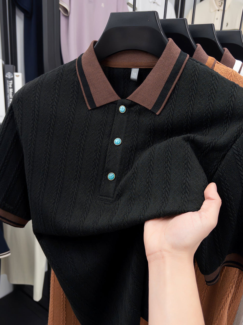 Men's Color-Block Polo Shirt Breathable Casual Short Sleeve