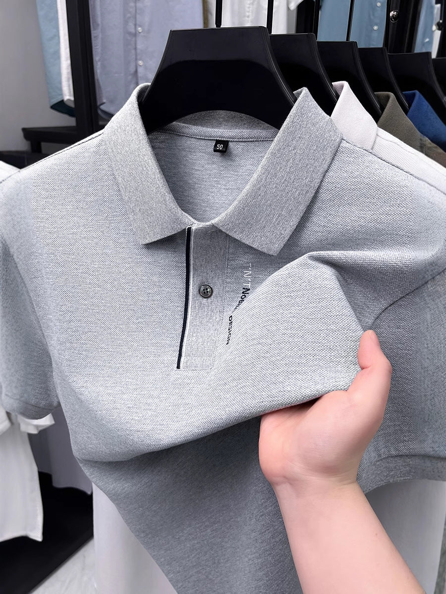 Men's Mercerized Cotton Embroidered Polo Shirt Casual Top