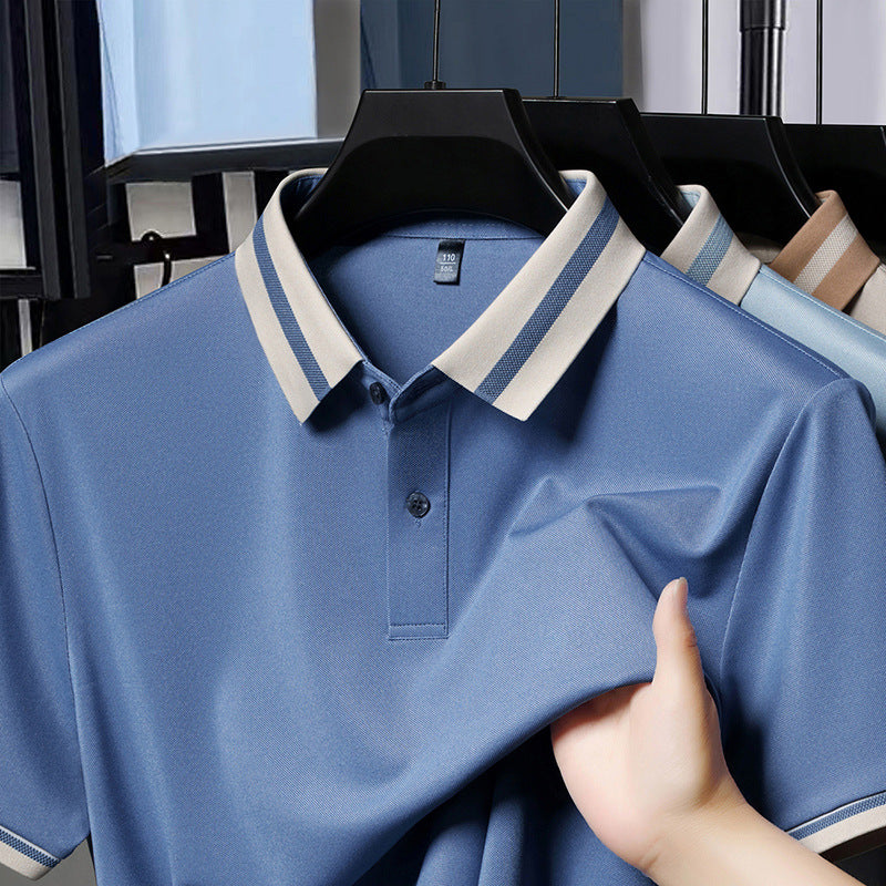 Men's Color-Block Polo Shirt Breathable Casual Short Sleeve Top