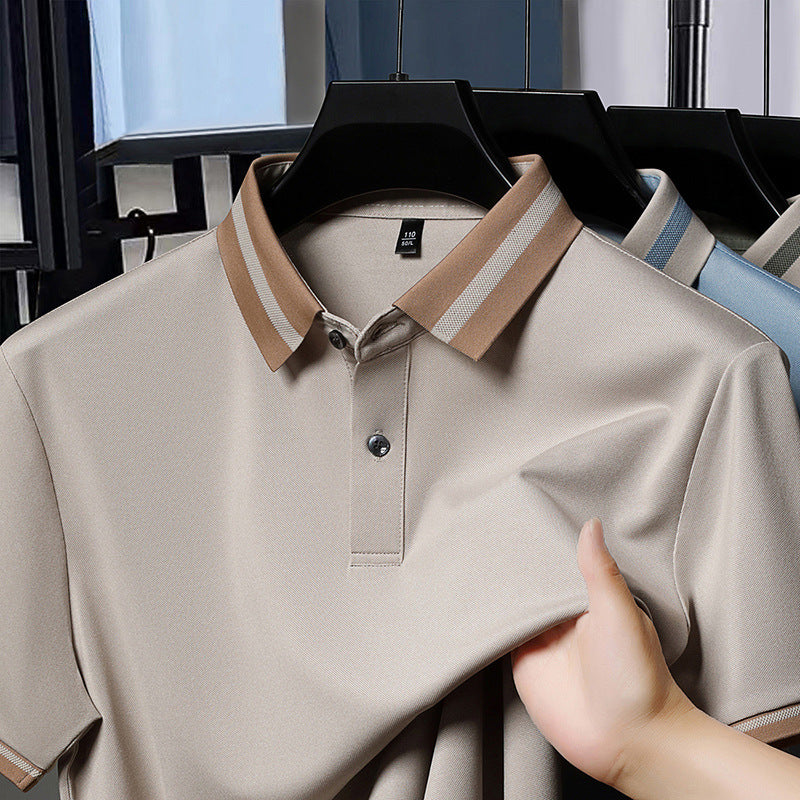 Men's Color-Block Polo Shirt Breathable Casual Short Sleeve Top