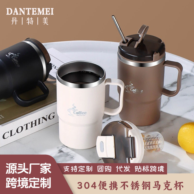 Stainless Steel Tumbler Mug with Straw Lid Portable Travel Cup