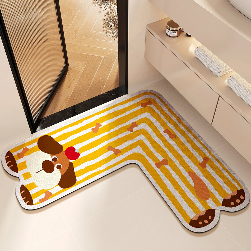 Diatom Mud L-Shaped Floor Mat Water Absorbent Non-Slip Bath Rug