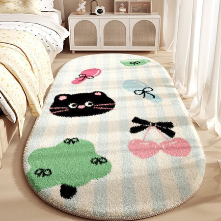 Happy moment-1 Plush Oval Cartoon Floor Rug Soft Faux Cashmere Living Room Carpet 40*120cm